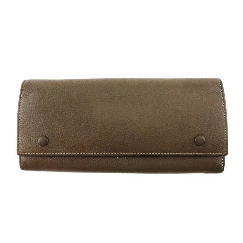 CELINE Long Wallet Flap Multi -Function Gray Gray Leather Authentic USED